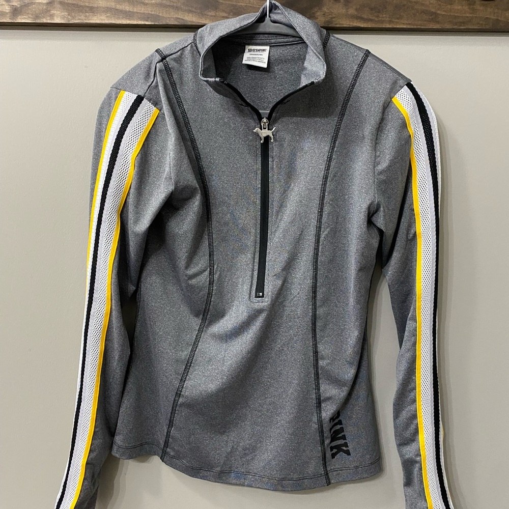 PINK Victoria Secret long-sleeve, half zip jacket- grey, yellow. Women’s size S - Picture 12 of 16